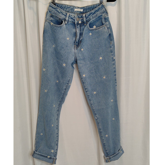 Pacsun High Rise Embroidered Daisy Flower Crop Ankle Boho Mom Denim Jean Size 23 - Picture 1 of 8